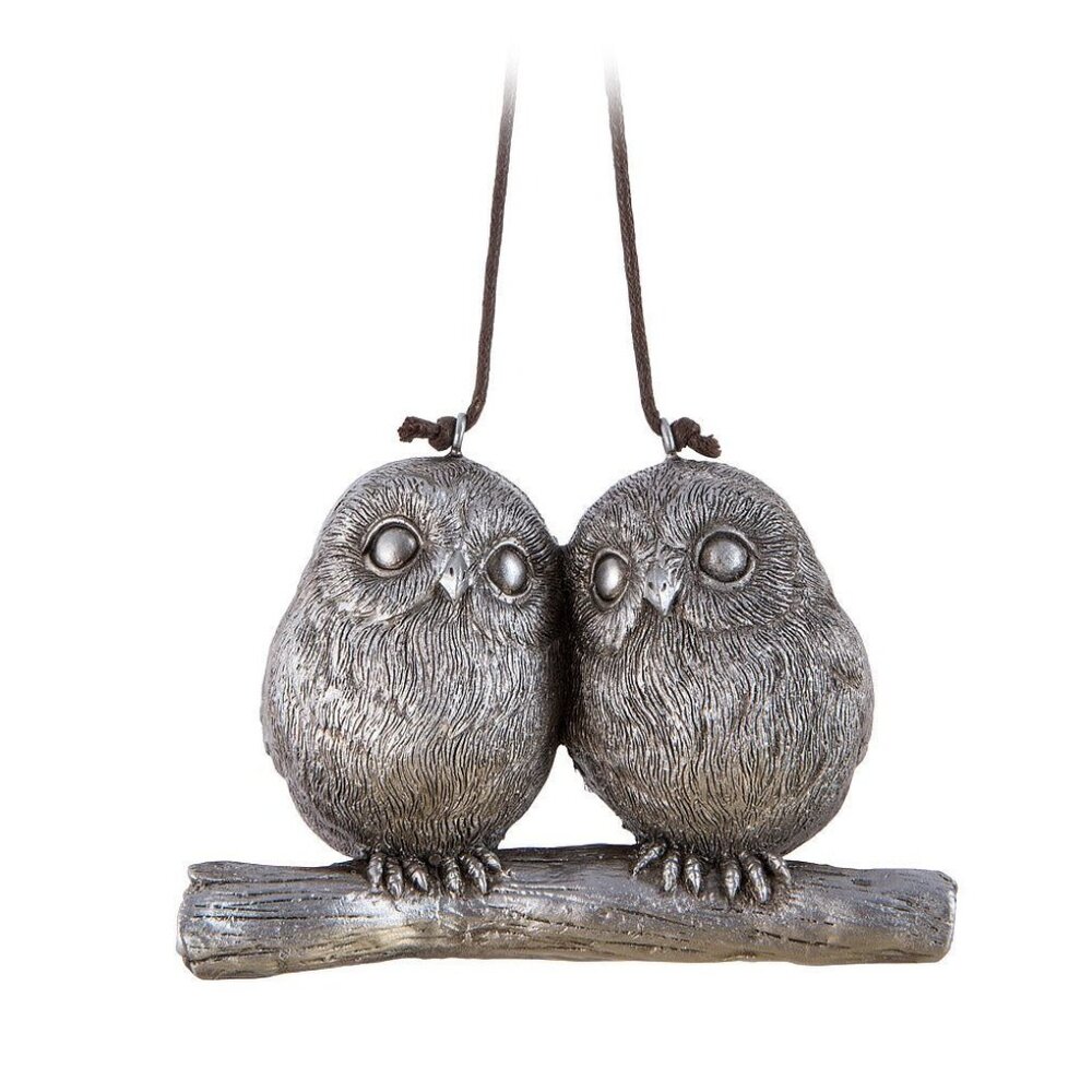 Abbott Collection Perched Owl Couple Ornament,  Silver